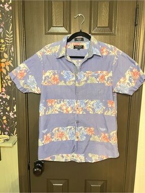 Eighty Eight Purple Short-Sleeve Floral Stripe Button-Down Shirt